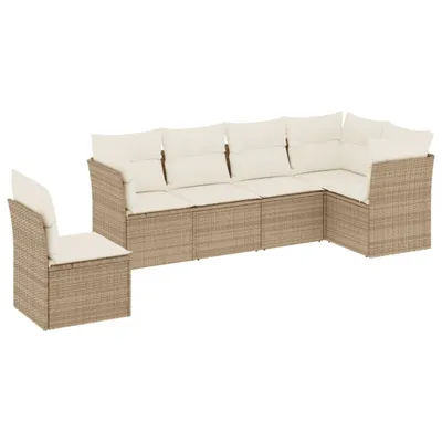 Produktbild von 6-tlg. Garten-Sofagarnitur mit Kissen Beige Poly Rattan