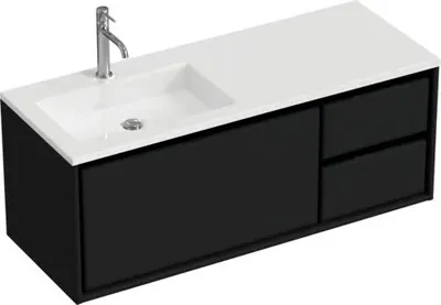 Produktbild von Sanox Badmöbel-Set Loft BxHxT 120,5 x 47 x 45,5 cm Frontfarbe schwarz mit Waschtisch Mineralguss weiß Griff chrom 847495