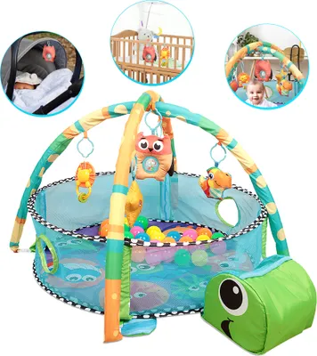 Produktbild von 3 in 1 Schildkröte Spieldecke Baby Spielmatte mit Spielbögen Bälle Bällebad Krabbeldecke Spielmatte mit 30 Bällen