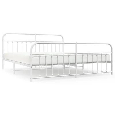 Zdjęcie produktu dla Metalowa rama łóżka z wezgłowiem i zanóżkiem, biała, 200x200 cm