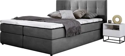 Produktbild von E-ZIMPAZ Boxspringbett 160x200 MALMO mit Schlaffunktion, 2 Bettkästen, Topper & Bonellfederkern, Hotelbett mit Matratze Grau SORO 93