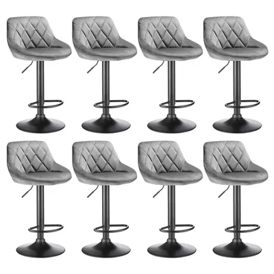 Produktbild von 8er Set Barhocker aus Samt höhenverstellbar 360° drehbar Bistrohocker Barstuhl hellgrau