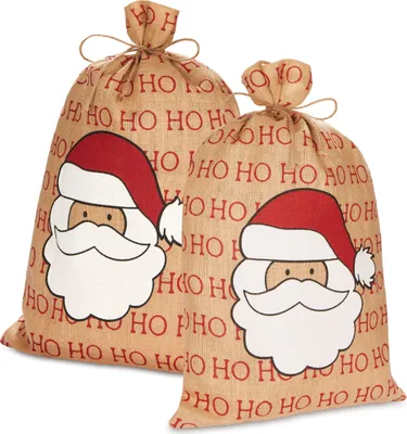 Immagine prodotto di BRUBAKER Sacco di Natale Babbo Natale Ho Ho Ho - 80 cm Sacco regalo di Natale - Sacco di Babbo Natale sacco di iuta, 2 pezzi