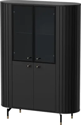 Produktbild von Selsey Zante - Vitrine 4-türig, geriffelt mit Glastür, schwarz, 112 cm
