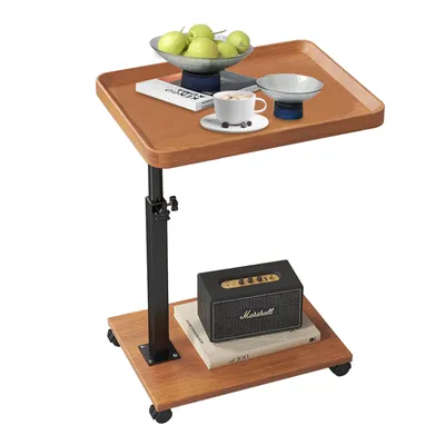 Produktbild von Beistelltisch mit Rollen Höhenverstellbar (45-80cm) Holz Beistelltisch C Form haben 360° Rotierend Couchtisch Klein für Wohnzimmer Sofa Couch