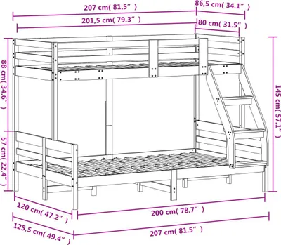 Immagine prodotto di Letto a castello 80x200/120x200 cm in legno di pino massiccio