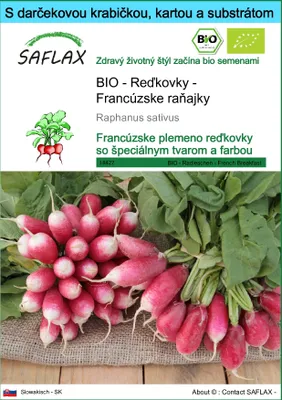 Obrázok produktu pre SAFLAX Darčeková sada - BIO - Reďkovky - Francúzske raňajky - Raphanus sativus - 150 Semená - S darčekovou krabičkou, prepravným štítkom, darčekovou kartou a pestovateľským médiom