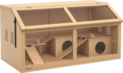 Produktbild von Hamsterkäfig für syrische Hamster und Zwerghamster, mit Plattform, Hängebrücke, Hütte, 85x45x44 cm