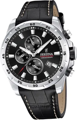 A close-up studio shot of a men's chronograph watch.