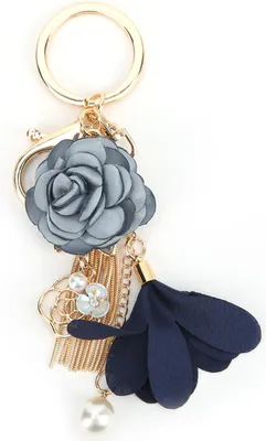 Produktbild von Blauer Schlüsselanhänger, Zinklegierung & Blumen-Quaste, mit Perle & Haken – elegantes DIY-Geschenk für Schlüssel & Deko