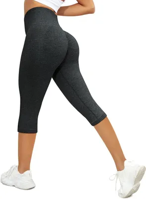 Productafbeelding van Dames capribroek met hoge taille, zwart met sterpatroon, 3/4 lengte, voor yoga en fitness