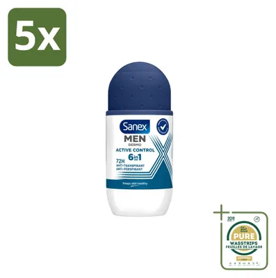 Obrázok produktu pre 5 kusov deodorantu Sanex Men Deo Roll-on Active Control, 53 ml - balenie