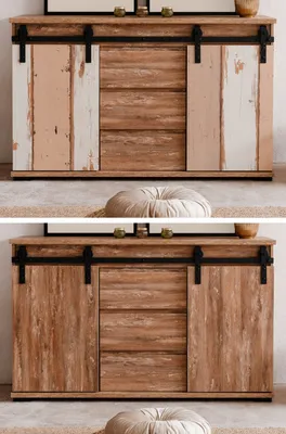 Produktbild von Kommode Marrakesch in Eiche Valhalla Nb. und Milford Kiefer Nb. Sideboard mit wendbaren Schiebetüren 140 x 87 cm