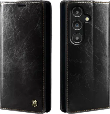 Produktbild von Handyhülle für Samsung Galaxy S25 FE Kunstleder Flip Vintage Cover Hülle RFID Schutz Case Kartenfach Farbe: Schwarz