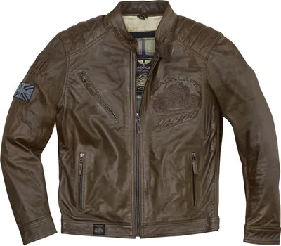 Zdjęcie produktu dla Skórzana kurtka motocyklowa Black Cafe London Houston, ciemnobrązowa, 52