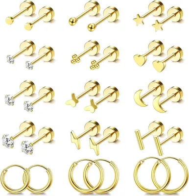 Produktbild von Creolen Set Gold Ohrstecker 15 Paar Piercing Ohrringe Damen Hypoallergen Chirurgenstahl