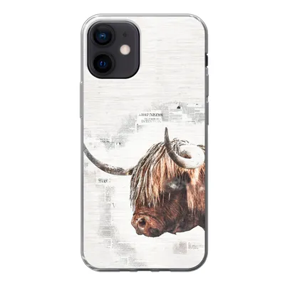 Produktbild von MuchoWow® Handyhülle Schutzhülle Hülle für iPhone 12 Scottish Highlander - Tiere - Zeitungspapier Silikon Softcase Handy Hülle - Schutzhülle