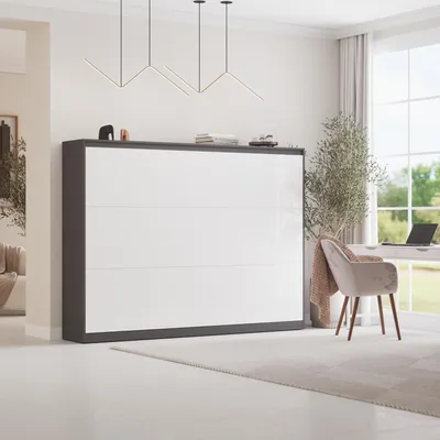 Produktbild von Schrankbett Classic 160x200cm Horizontal  Anthrazit/Weiss Hochglanz