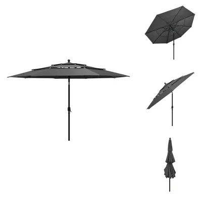 Image de vidaXL Parasol avec mât en aluminium 3 couches Anthracite 3,5 m - Parasols & Protection solaire