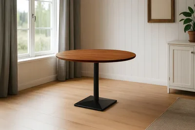 Produktbild von Bistrotisch Schweizer Kante massiv Akazie nussbaumfarben 120 cm Säulengestell-eckig schwarz BRASILIA