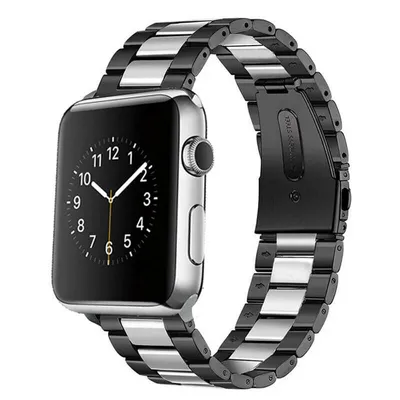 Produktbild von Strap-it Apple Watch 8 Stahlarmband (Schwarz/Silber)