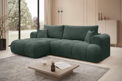 Produktbild von Ecksofa TREVIO Links in Gruen Stoff POSO  260 × 93 x 165 cm – Modernes Designsofa mit Ottomane