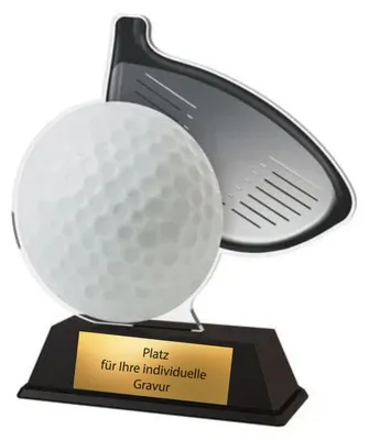 Produktbild von 10,5 cm Golf Pokal - Acryl Trophäe Award mit Gravurschild - Gold