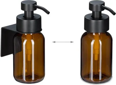 Produktbild von Famanu Seifenspender Wandmontage 250 ml – braunes Glas – Edelstahl – ohne Bohren – braun/schwarz