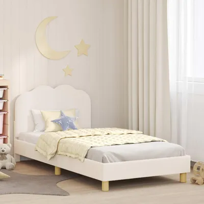 Zdjęcie produktu dla Maison Exclusive – stelaż łóżka dziecięcego z zagłówkiem w kolorze kremowym, 90 x 200 cm, bouclé