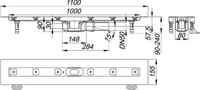 Produktbild von Dallmer Duschrinne CeraLine PLAN F 1000 mm, DN 50