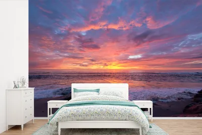 Produktbild von MuchoWow® Fototapete für Wohnzimmer oder Schlafzimmer Wandtapete Vinyl Motivtapete Strand - Meer - Sonnenuntergang - 600x400 cm - Vinyltapeten