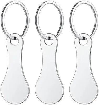 Produktbild von 3 Stück Einkaufswagenlöser - Edelstahl Einkaufswagenlöser Schlüsselanhänger Abziehbarer Einkaufswagenchip Silber Einkaufswagenschlüssel Wagenchip mit Schlüsselring für Einkaufswagen