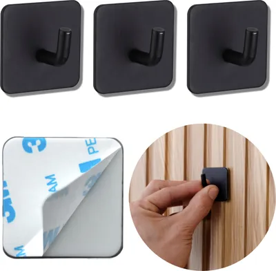 Produktbild von DEKAZIA® Klebehaken Bad | Wandhaken schwarz matt Haken selbstklebend Handtuchhaken Küchenhaken selbstklebende Haken Handtuchhalter ohne Bohren Kleiderhaken selbstklebend Handtuch Haken Küche Edelstahl | 4er Set