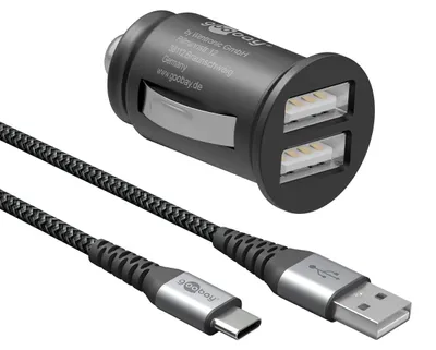 Immagine prodotto di Goobay 64802, caricabatterie USB da accendisigari con 2 porte, 2,4 A - Doppio caricabatterie USB da accendisigari