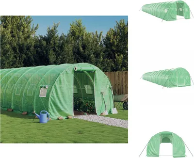 Produktbild von vidaXL Gewächshaus mit Stahlrahmen Grün 48 m² 16x3x2 m -  Gewächshäuser