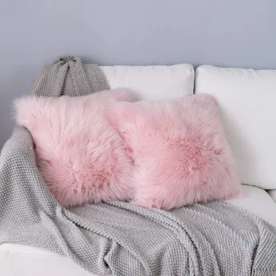 Produktbild von 2 , dekorative Kissenbezüge aus superweichem Plüsch, ideal für Wohnzimmer, Schlafzimmer und Sofa (rosa, 45 x 45 cm)