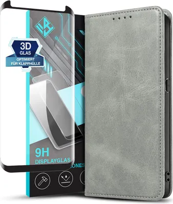 Produktbild von Handyhülle für Samsung Galaxy S8 mit 9H Displayglas Kunstleder Flip Cover Hülle Handytasche Case Kartenfach Farbe: Grau