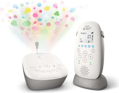 Produktbild von Philips AVENT Audio Babyphone, DECT-Technologie, Eco-Mode, Sternenhimmel, Gegensprechfunktion, Schlaf- und Nachtlieder, 18 Std. Laufzeit, maximale Reichweite, weiß (Modell SCD733/26)