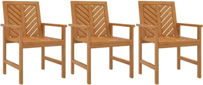 Produktbild von 3 Garten-Essstühle aus massivem Akazienholz mit Fischgrätenmuster, Armlehnen und Rückenlehne