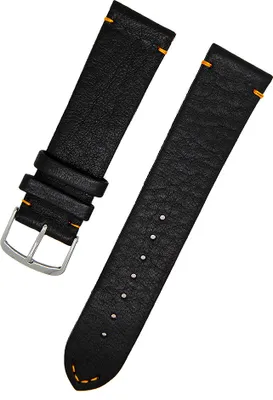 Produktbild von Uhrenarmband echtes Elch Leder schwarz mit oranger Naht 20mm Neu