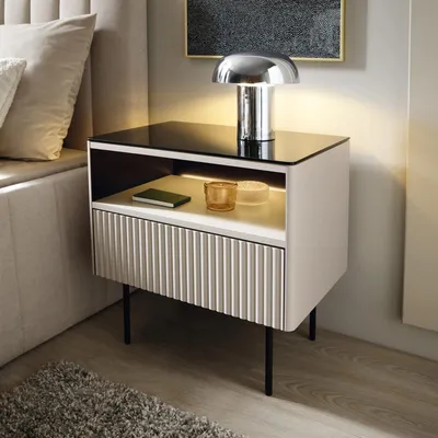 Produktbild von Nachttisch Nachtkonsole DIJON 57 cm Kaschmir Schwarz LED Push-To-Open