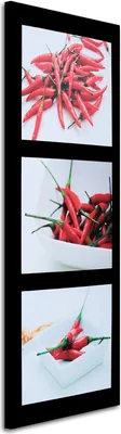 Produktbild von Leinwandbild rote chilischoten auf schwarzem hintergrund 40x120 cm Feeby rot wandbild bereit zum aufhängen
