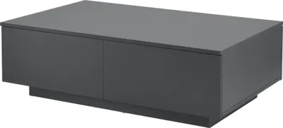 A dark gray coffee table with four drawers is shown against a white background.