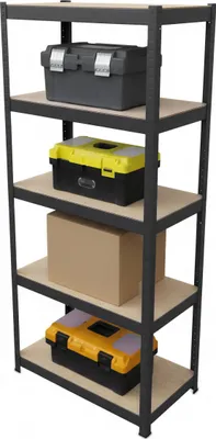 Image de 2 rayonnages pour charges lourdes, H x l x P 180 x 60 x 30 cm, capacité de charge 500 kg, 5 étagères, rayonnage de cave, à assembler, noir