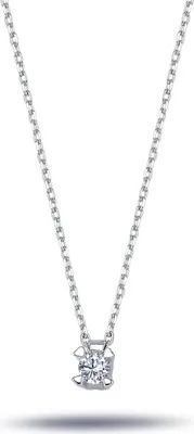 Produktbild von Herz Fassung Brillant-Schliff Diamant Solitär Halskette Collier in 14 Karat Weißgold