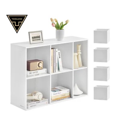 Produktbild von Bücherregal, superschnelle werkzeuglose Montage, Regal, 4 Stoffboxen