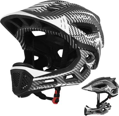 Produktbild von LIXADA kask rowerowy dziecięcy kask rowerowy chłopięcy dziewczęcy kask sportowy zdejmowany kask pełnotwarzowy czarny na rower deskorolka wrotki