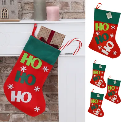 Produktbild von Weihnachtssocke 'HoHoHo' 4er Set 25x40x1 cm Filz rot grün Weihnachtsstrumpf Nikolausschuh Geschenktasche