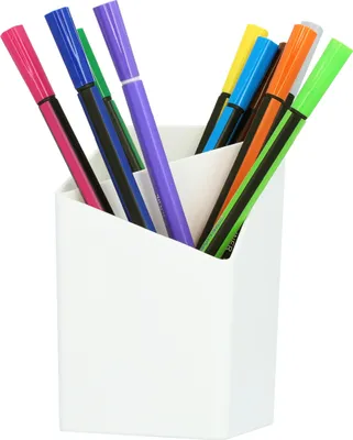 Produktbild von QUVIO Stifthalter - 2 Fächer - Schreibtisch-Organizer - Stifthalter - Bleistifthalter - Schreibtisch-Accessoires - Schminkpinselhalter - Weiß - Kunststoff - 6,5 x 6,5 x 11,5 cm