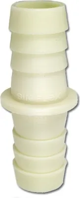 A close-up studio shot of a plastic hose connector.